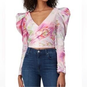 Flor ET. Al Proserpine Puff Sleeve Floral Blouse top crop women size Small